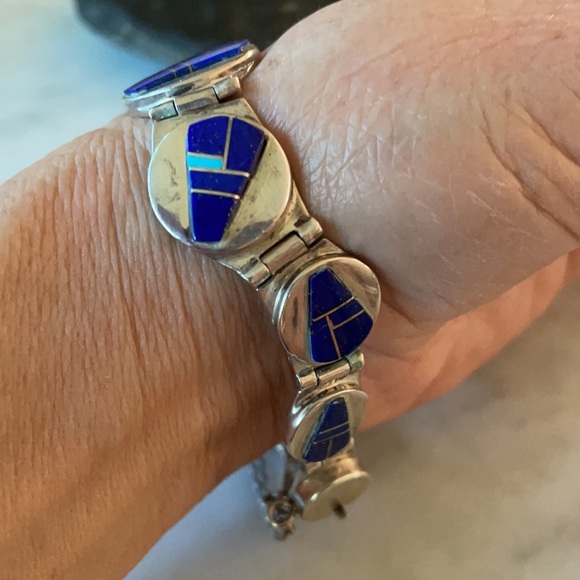 Navajo Native American Vintage Zora Joe and Rick Tolino Lapis Link Bracelet - Picture 12 of 16